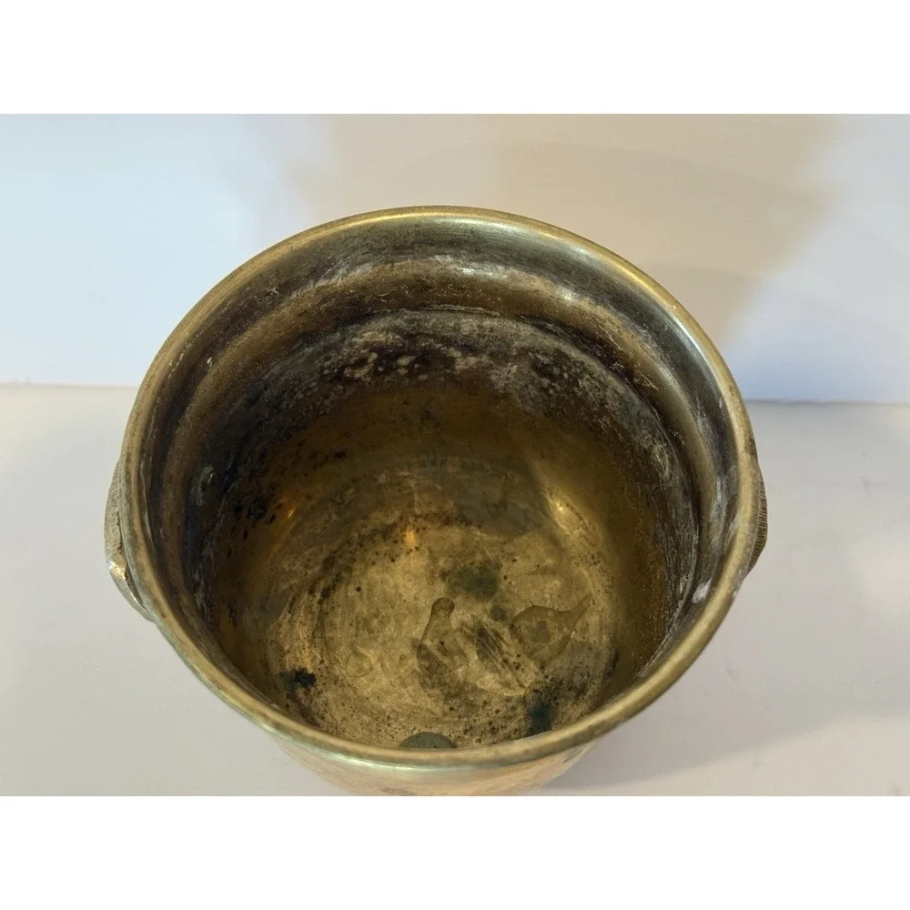 Vintage Brass 3 Ornate Floral Footed Cauldron Catchall Trinket Plant Pot Decor